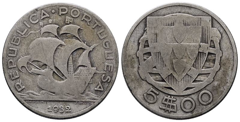 Portogallo, 5 escudos, 1932, KM 581, argento, 7 g