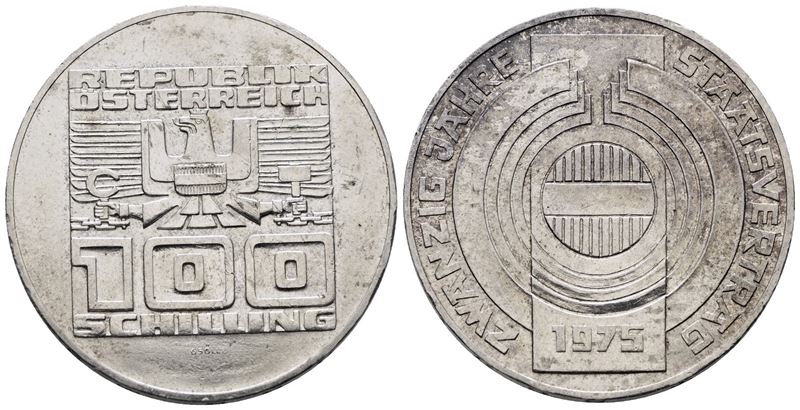 AUSTRIA. 100 scellini 1975 "Trattato di stato". KM 2924; Ag; 24gr