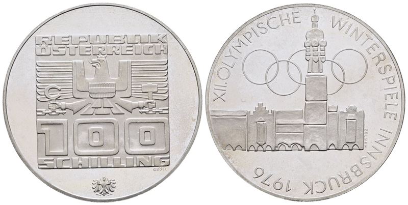 AUSTRIA. 100 scellini 1976 "Olimpiadi invernali Innsbruck". KM 2927; Ag; 24gr
