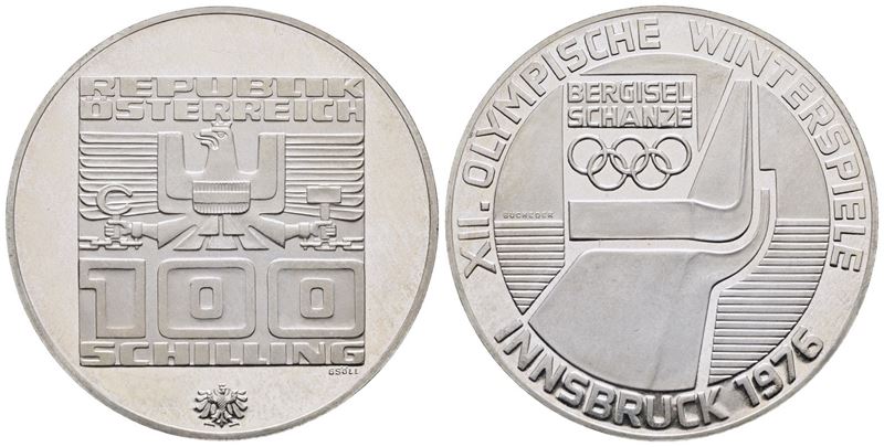 AUSTRIA. 100 scellini 1976 "Olimpiadi invernali Innsbruck". KM 2929; Ag; 24gr