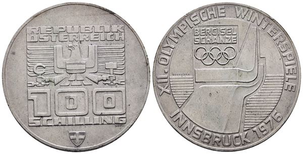 AUSTRIA. 100 scellini 1976 "Olimpiadi invernali Innsbruck". KM 2929; Ag; 24gr