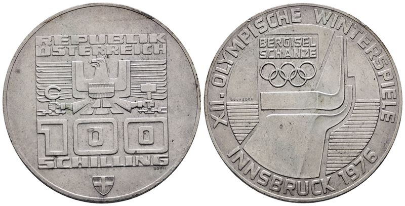 AUSTRIA. 100 scellini 1976 "Olimpiadi invernali Innsbruck". KM 2929; Ag; 24gr