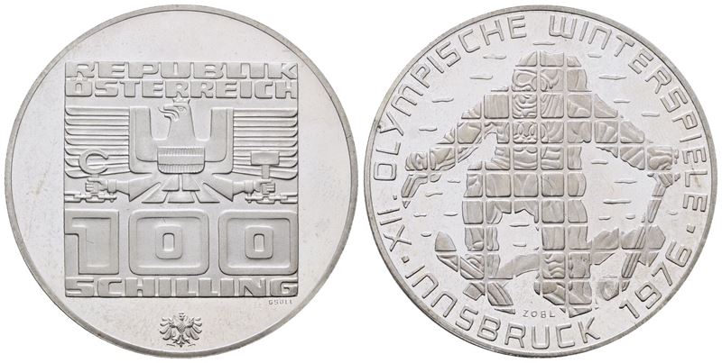AUSTRIA. 100 scellini 1976 "Olimpiadi invernali Innsbruck". KM 2928; Ag; 24gr