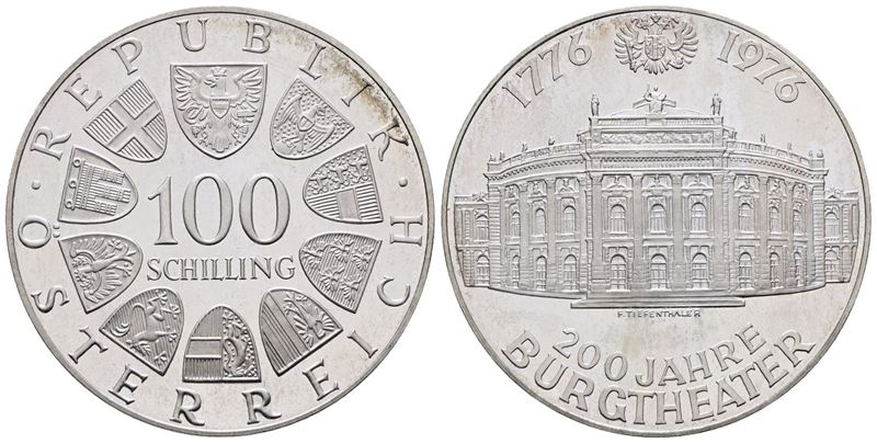 AUSTRIA. 100 scellini 1976 "Teatro dell'Opera di Vienna". KM 2930; Ag; 24gr