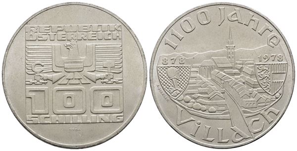 AUSTRIA. 100 scellini 1978 "1100 anni città di Villaco". KM 2940; Ag; 24gr
