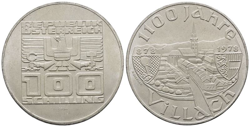 AUSTRIA. 100 scellini 1978 "1100 anni città di Villaco". KM 2940; Ag; 24gr