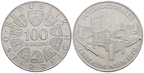 AUSTRIA. 100 scellini 1979 "Ufficio delle Nazioni Unite a Vienna". KM 2944; Ag; 24gr