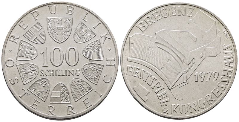AUSTRIA. 100 scellini 1979 "Sala del festival e dei congressi a Bregenz". KM 2945; Ag; 24gr