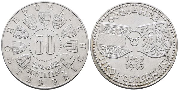 AUSTRIA. 50 scellini 1963 "600 anni del Tirolo". KM 2894; Ag; 20gr
