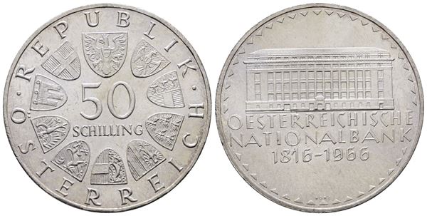 AUSTRIA. 50 scellini 1966 "Banca nazionale austriaca". KM 2900; Ag; 20gr