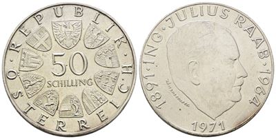 Austria. 50 Scellini 1971 "80 Anni dalla Nascita di Julius Raab". Km 2911; Ag; 20gr