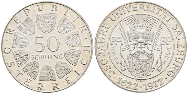AUSTRIA. 50 scellini 1972 "350 anni dell'università di Salisburgo". KM 2913; Ag; 20gr