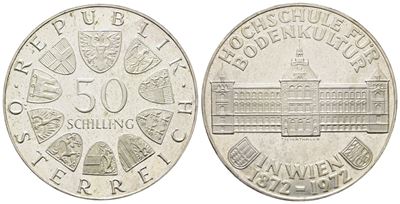 Austria. 50 Scellini 1972 "università di Scienze Naturali a Vienna". Km 2914; Ag; 20gr. Leggere I...