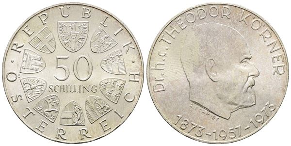 AUSTRIA. 50 scellini 1973 "centenario nascita di Korner". KM 2917; Ag; 20gr.