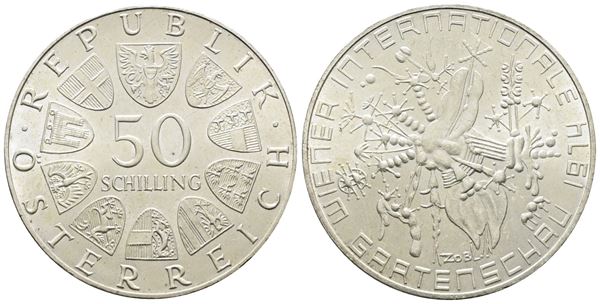 AUSTRIA. 50 scellini 1974 "Esposizione internazionale fioricoltura a Vienna". KM 2919; Ag; 20gr.