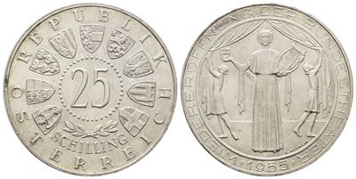 Austria. 25 Scellini 1955 'riapertura Teatro Nazionale di Vienna'. Km 2880; Ag; 13gr.