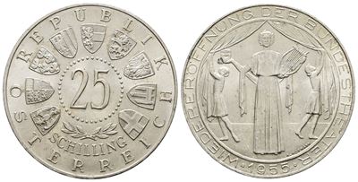Austria. 25 Scellini 1955 'riapertura Teatro Nazionale di Vienna'. Km 2880; Ag; 13gr.