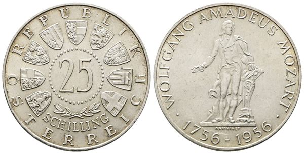 AUSTRIA. 25 scellini 1956 "200 anni dalla nascita di Mozart". KM 2881; Ag; 13gr.