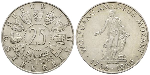 AUSTRIA. 25 scellini 1956 "200 anni dalla nascita di Mozart". KM 2881; Ag; 13gr.