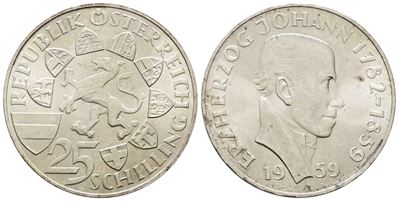 Austria. 25 Scellini 1959 'centenario della Morte Dell'arciduca Giovanni D'asburgo Lorena'. Km 28...
