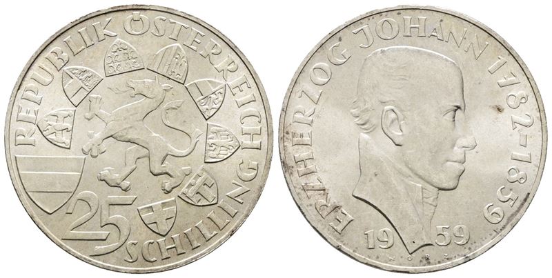 Austria. 25 Scellini 1959 'centenario della Morte Dell'arciduca Giovanni D'asburgo Lorena'. Km 28...
