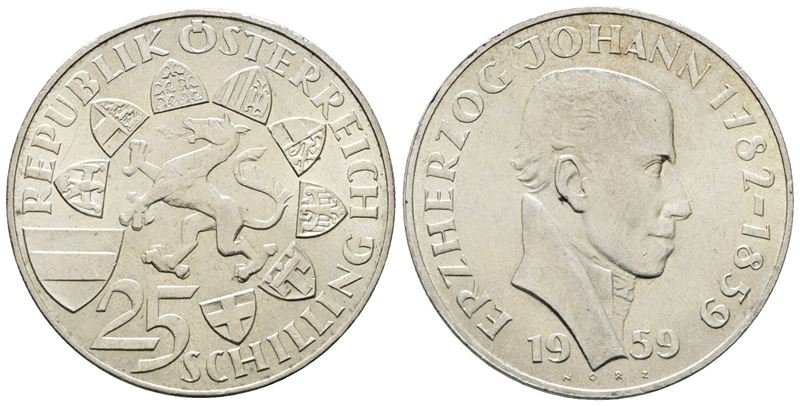 Austria. 25 Scellini 1959 'centenario della Morte Dell'arciduca Giovanni D'asburgo Lorena'. Km 28...