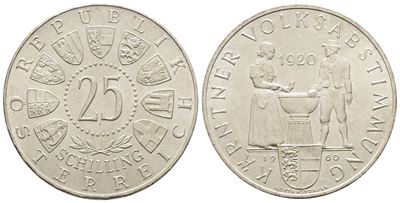 Austria. 25 Scellini 1960 '40 Anni del Plebiscito di Carinzia'. Km 2890; Ag; 13gr.