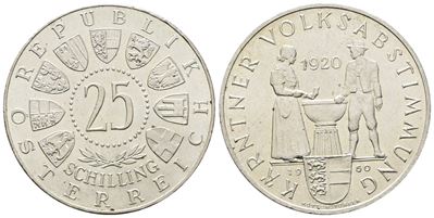Austria. 25 Scellini 1960 '40 Anni del Plebiscito di Carinzia'. Km 2890; Ag; 13gr.