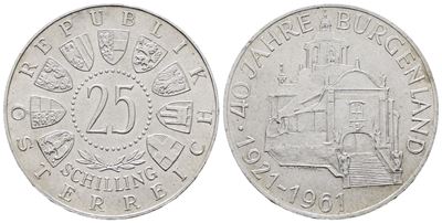 Austria. 25 Scellini 1961 '40° Anniversario Burgerland'. Km 2891; Ag; 13gr.