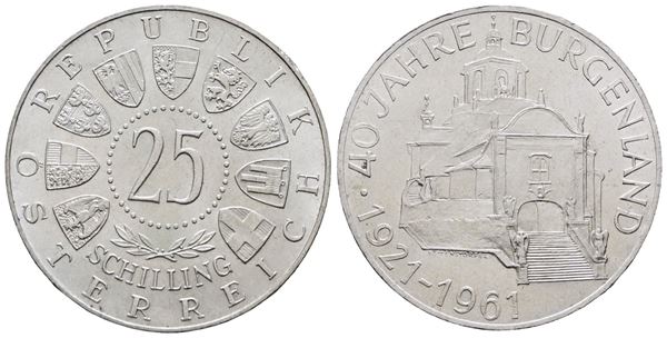 AUSTRIA. 25 scellini 1961 "40° anniversario Burgerland". KM 2891; Ag; 13gr.