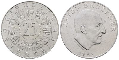 Austria. 25 Scellini 1962 'anton Bruckner'. Km 2892; Ag; 13gr.