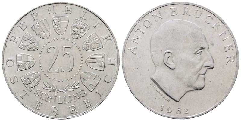 Austria. 25 Scellini 1962 'anton Bruckner'. Km 2892; Ag; 13gr.