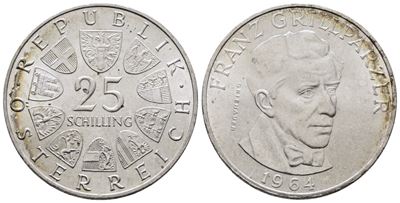 Austria. 25 Scellini 1964 'franz Grillpalzer'. Km 2895; Ag; 13gr.