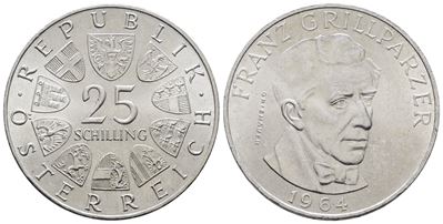 Austria. 25 Scellini 1964 'franz Grillpalzer'. Km 2895; Ag; 13gr.
