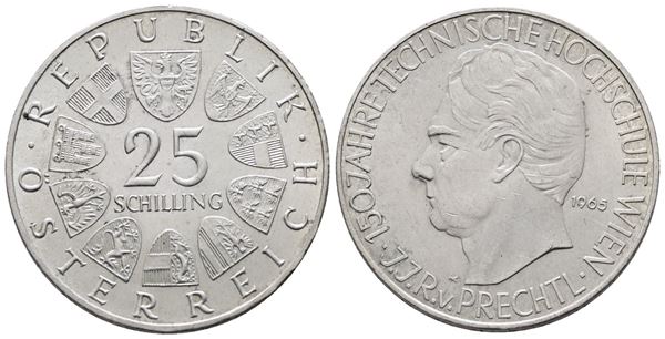 AUSTRIA. 25 scellini 1965 "150° anniversario università tecnica di Vienna". KM 2897; Ag; 13gr.