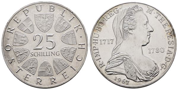 AUSTRIA. 25 scellini 1967 "250° anniversario nascita di Maria Teresa". KM 2901; Ag; 13gr.