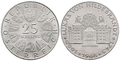 Austria. 25 Scellini 1968 '300° Anniversario Nascita di Hildebrandt'. Km 2903; Ag; 13gr.