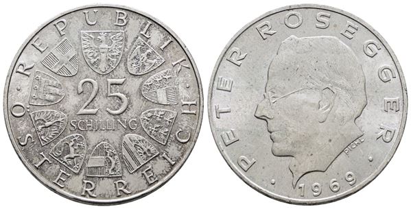 AUSTRIA. 25 scellini 1969 "Peter Rosegger". KM 2905; Ag; 13gr.