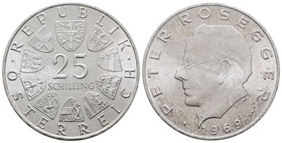 Austria. 25 Scellini 1969 'peter Rosegger'. Km 2905; Ag; 13gr.