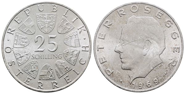 AUSTRIA. 25 scellini 1969 "Peter Rosegger". KM 2905; Ag; 13gr.