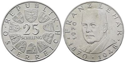 Austria. 25 Scellini 1970 'centenario della Nascita di Franz Lehar'. Km 2907; Ag; 13gr.