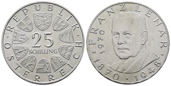 AUSTRIA. 25 scellini 1970 "centenario della nascita di Franz Lehar". KM 2907; Ag; 13gr.