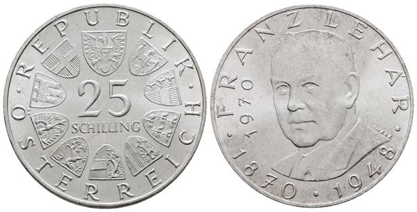 AUSTRIA. 25 scellini 1970 "centenario della nascita di Franz Lehar". KM 2907; Ag; 13gr.