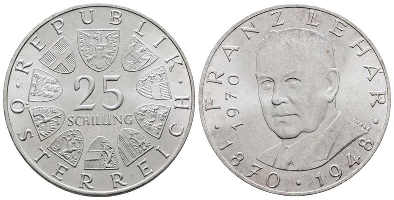 Austria. 25 Scellini 1970 'centenario della Nascita di Franz Lehar'. Km 2907; Ag; 13gr.
