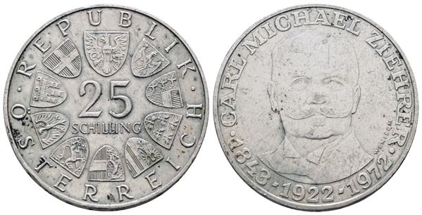 AUSTRIA. 25 scellini 1972 "Cinquantenario della morte di Ziehrer". KM 2912; Ag; 13gr.