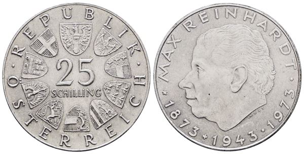 AUSTRIA. 25 scellini 1973 "Centenario della nascita di Reinhardt". KM 2915; Ag; 13gr.