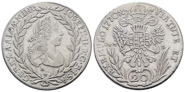 AUSTRIA. Giuseppe II (1765-1780). 20 kreuzer 1770 B (Kremniz). KM 2067; Ag; 6,68gr