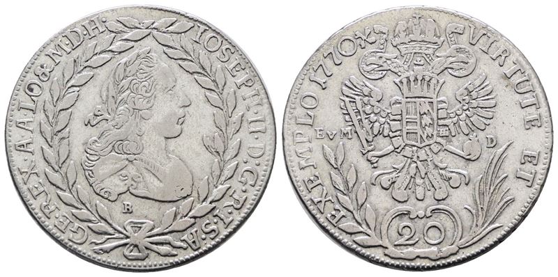 AUSTRIA. Giuseppe II (1765-1780). 20 kreuzer 1770 B (Kremniz). KM 2067; Ag; 6,68gr