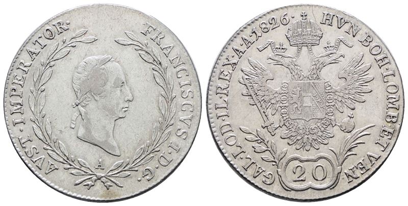 AUSTRIA. Francesco II (1792-1835). 20 kreuzer 1826 A (Vienna). KM 2144; Ag; 6,70gr