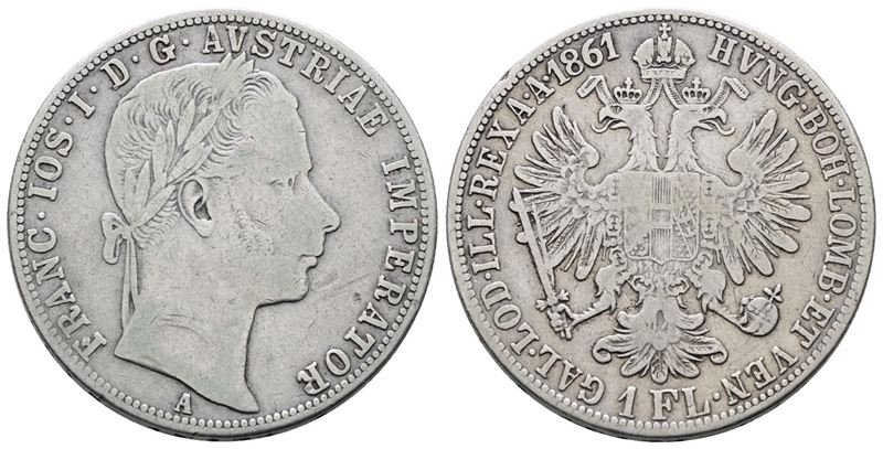 AUSTRIA. Francesco Giuseppe (1848-1916). Fiorino 1861 A (Vienna). KM 2219; Ag; 12,34gr. qBB